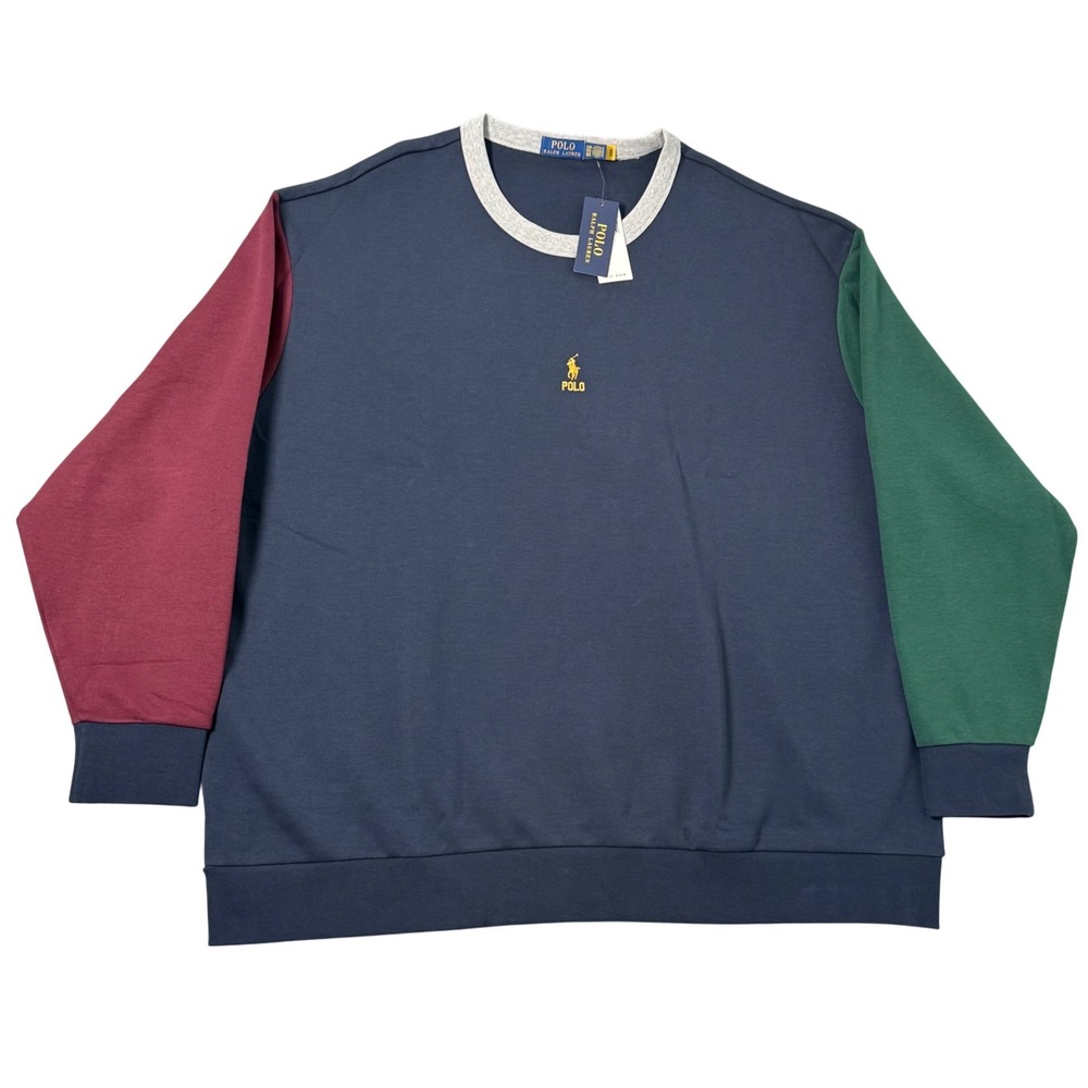 Polo Ralph Lauren Colorblock Sweatshirt Mens 5XB Pony Blue Green Burgundy Preppy